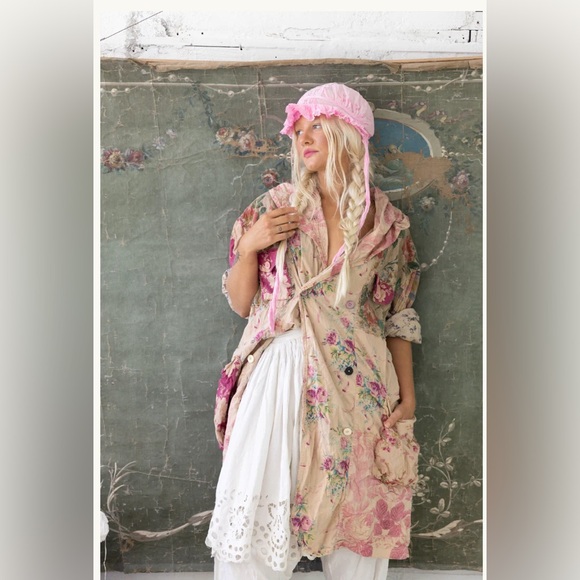 Magnolia Pearl Floral Patchwork Siyah Double Breasted Coat Jacket Abilene - Picture 5 of 14